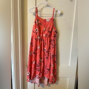 Boutique coral high low dress with floral pattern size 1x
